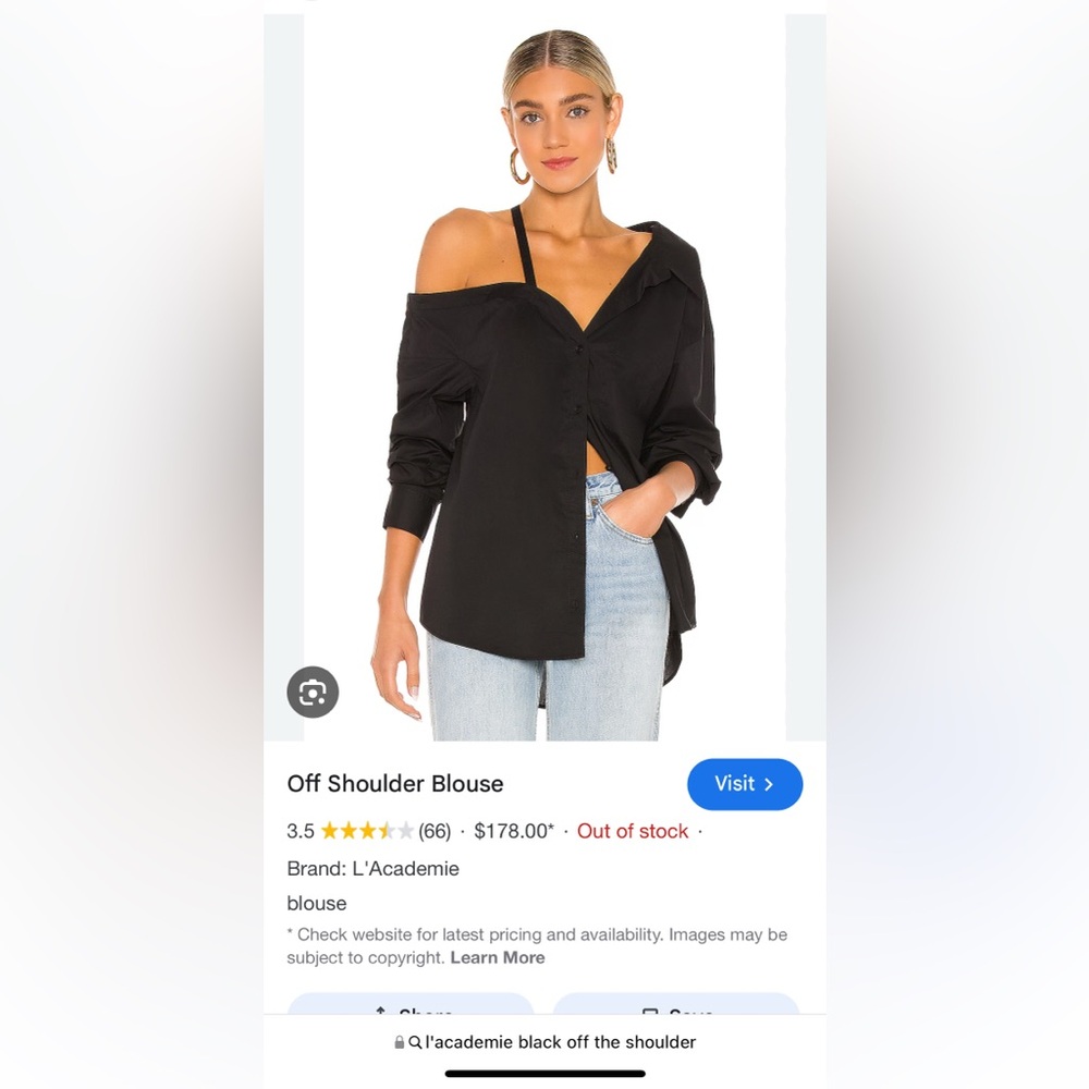 L’Academie Off Shoulder black oxford shirt M